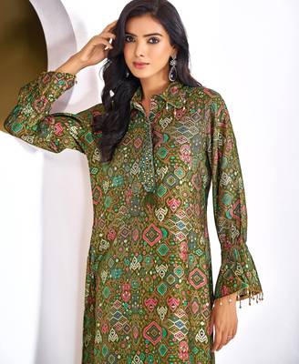 Olive chanderi silk embroidered Co-ord set  3