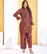 Red chanderi silk embroidered Co-ord set 