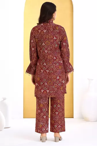 Red chanderi silk embroidered Co-ord set 