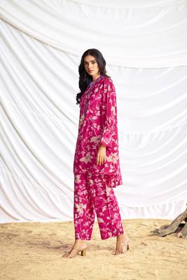 Pink cotton embroidered Co-ord set  1