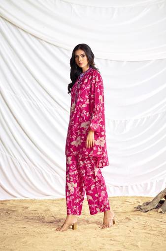 Pink cotton embroidered Co-ord set 