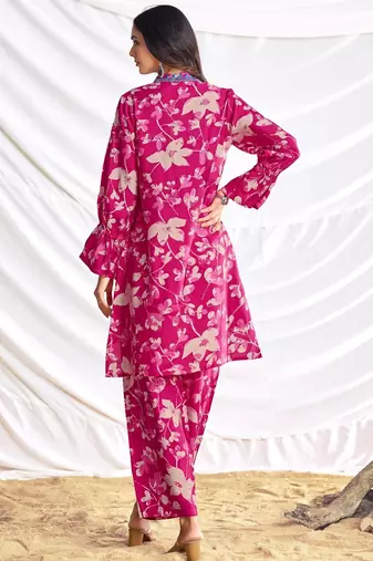 Pink cotton embroidered Co-ord set 
