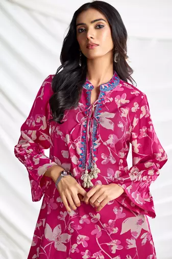 Pink cotton embroidered Co-ord set 