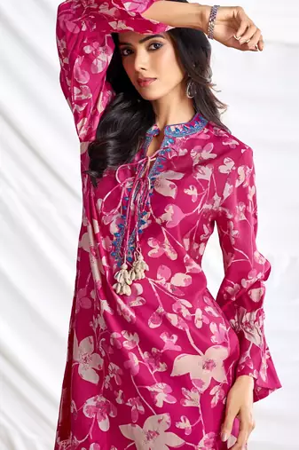 Pink cotton embroidered Co-ord set 