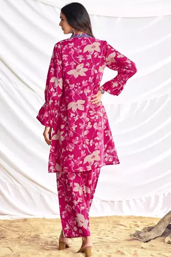 Pink cotton embroidered Co-ord set 