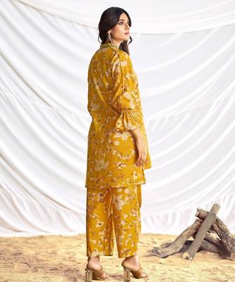 Mustard cotton embroidered Co-ord set  2