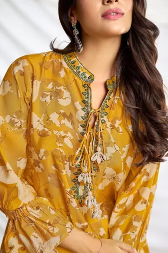 Mustard cotton embroidered Co-ord set 