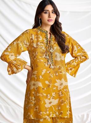 Mustard cotton embroidered Co-ord set  4