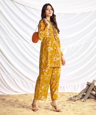 Mustard cotton embroidered Co-ord set  5