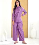 Purple silk embroidered Co-ord set 