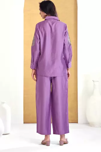 Purple silk embroidered Co-ord set 