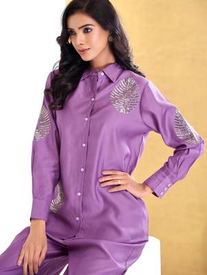 Purple silk embroidered Co-ord set  4