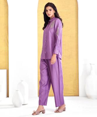 Purple silk embroidered Co-ord set  5