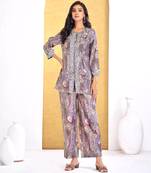 Coral chanderi silk embroidered Co-ord set 