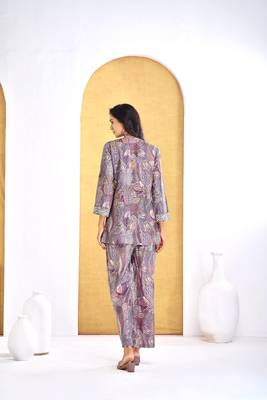 Coral chanderi silk embroidered Co-ord set  2