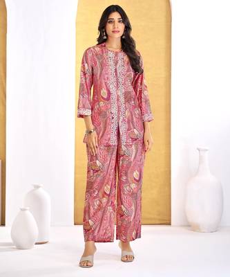 Orange chanderi silk embroidered Co-ord set  1