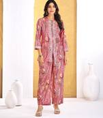 Orange chanderi silk embroidered Co-ord set 