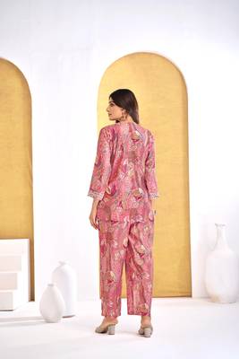 Orange chanderi silk embroidered Co-ord set  2