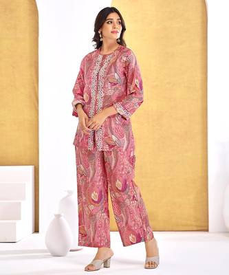 Orange chanderi silk embroidered Co-ord set  5