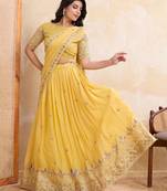 Enchanting yellow Embroidery sequins work Star Georgette Indian wedding lehenga Choli dress