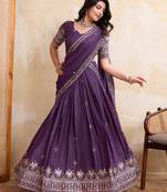 Mesmerizing purple Sequins and Thread Embroidered Star Georgette indian designer lehenga Choli dress