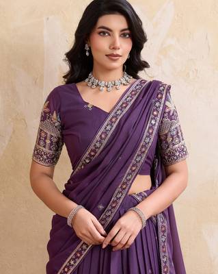Mesmerizing purple Sequins and Thread Embroidered Star Georgette indian designer lehenga Choli dress 2
