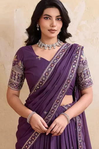Mesmerizing purple Sequins and Thread Embroidered Star Georgette indian designer lehenga Choli dress