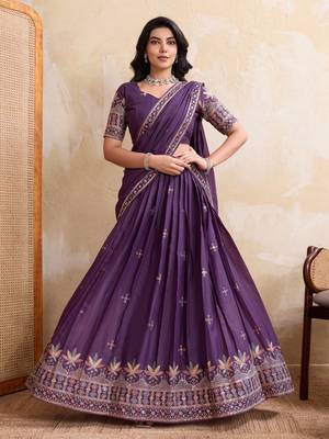 Mesmerizing purple Sequins and Thread Embroidered Star Georgette indian designer lehenga Choli dress 3