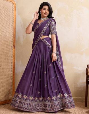 Mesmerizing purple Sequins and Thread Embroidered Star Georgette indian designer lehenga Choli dress 4