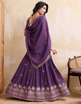 Mesmerizing purple Sequins and Thread Embroidered Star Georgette indian designer lehenga Choli dress 5