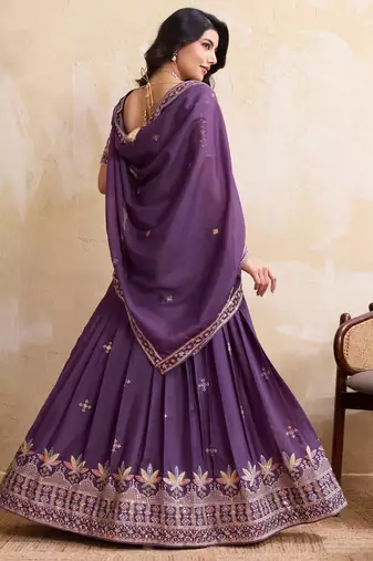 Mesmerizing purple Sequins and Thread Embroidered Star Georgette indian designer lehenga Choli dress
