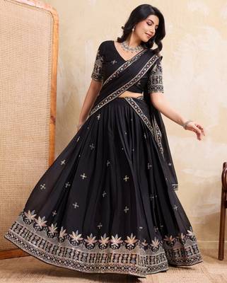 Catching black sequins embroidery work Star Georgette indian designer wedding lehenga Choli dress 1