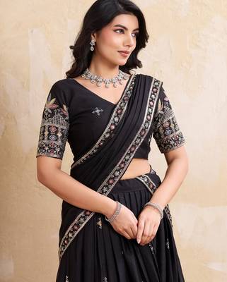 Catching black sequins embroidery work Star Georgette indian designer wedding lehenga Choli dress 2