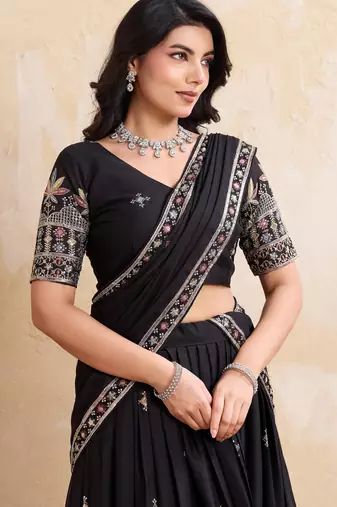 Catching black sequins embroidery work Star Georgette indian designer wedding lehenga Choli dress