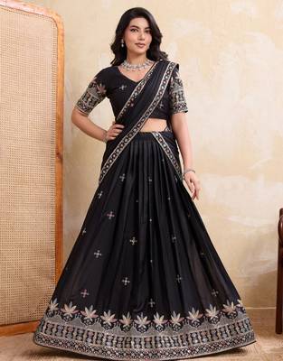 Catching black sequins embroidery work Star Georgette indian designer wedding lehenga Choli dress 3