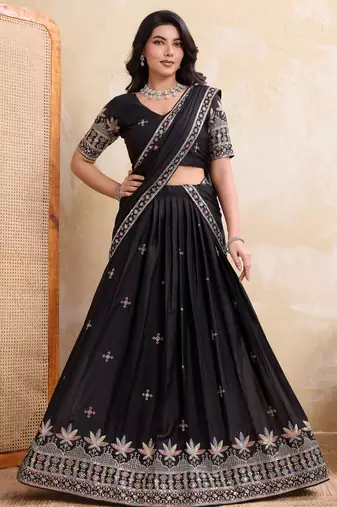 Catching black sequins embroidery work Star Georgette indian designer wedding lehenga Choli dress
