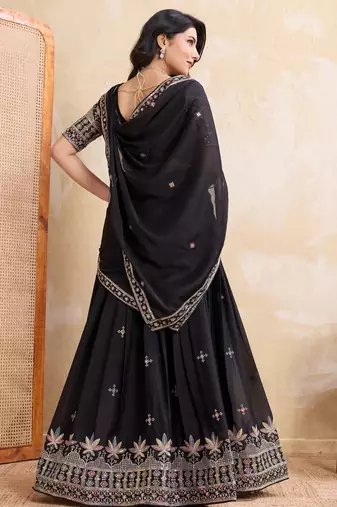 Catching black sequins embroidery work Star Georgette indian designer wedding lehenga Choli dress