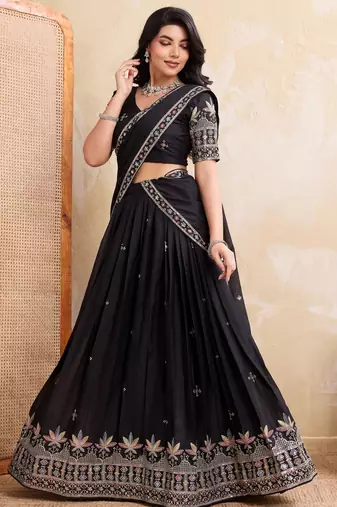Catching black sequins embroidery work Star Georgette indian designer wedding lehenga Choli dress