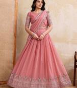Delightful pink Thread and Sequins Embroidery Star Georgette designer wedding indian lehenga Choli dress