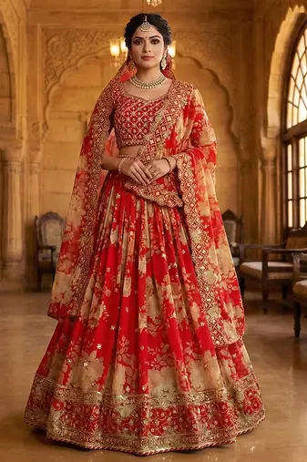 Georgette Printed Lehenga set choli dupatta