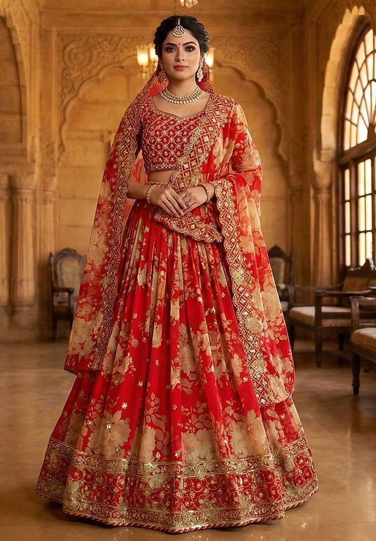 Georgette Printed Lehenga set choli dupatta