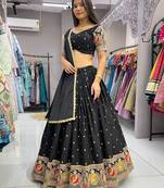 Black Embroidery sequins work Roman-Silk Indian wedding lehenga Choli