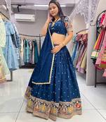 Blue Sequins and Thread Embroidered Roman-Silk indian designer lehenga Choli