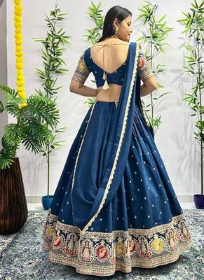 Blue Sequins and Thread Embroidered Roman-Silk indian designer lehenga Choli 5