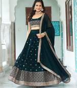 Teal Blue sequins embroidery work Faux Georgette indian designer wedding lehenga Choli