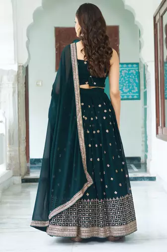 Teal Blue sequins embroidery work Faux Georgette indian designer wedding lehenga Choli