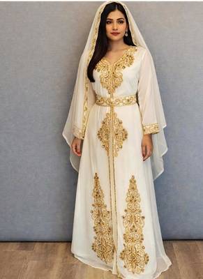 Off white handcrafted zari work stitched georgette kaftan party dress 1