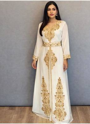Off white handcrafted zari work stitched georgette kaftan party dress 2