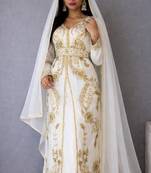 Off White Handcrafted Zari work Stitched Georgette Kaftan festive Dress