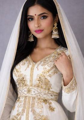 Off White Handcrafted Zari work Stitched Georgette Kaftan festive Dress 3